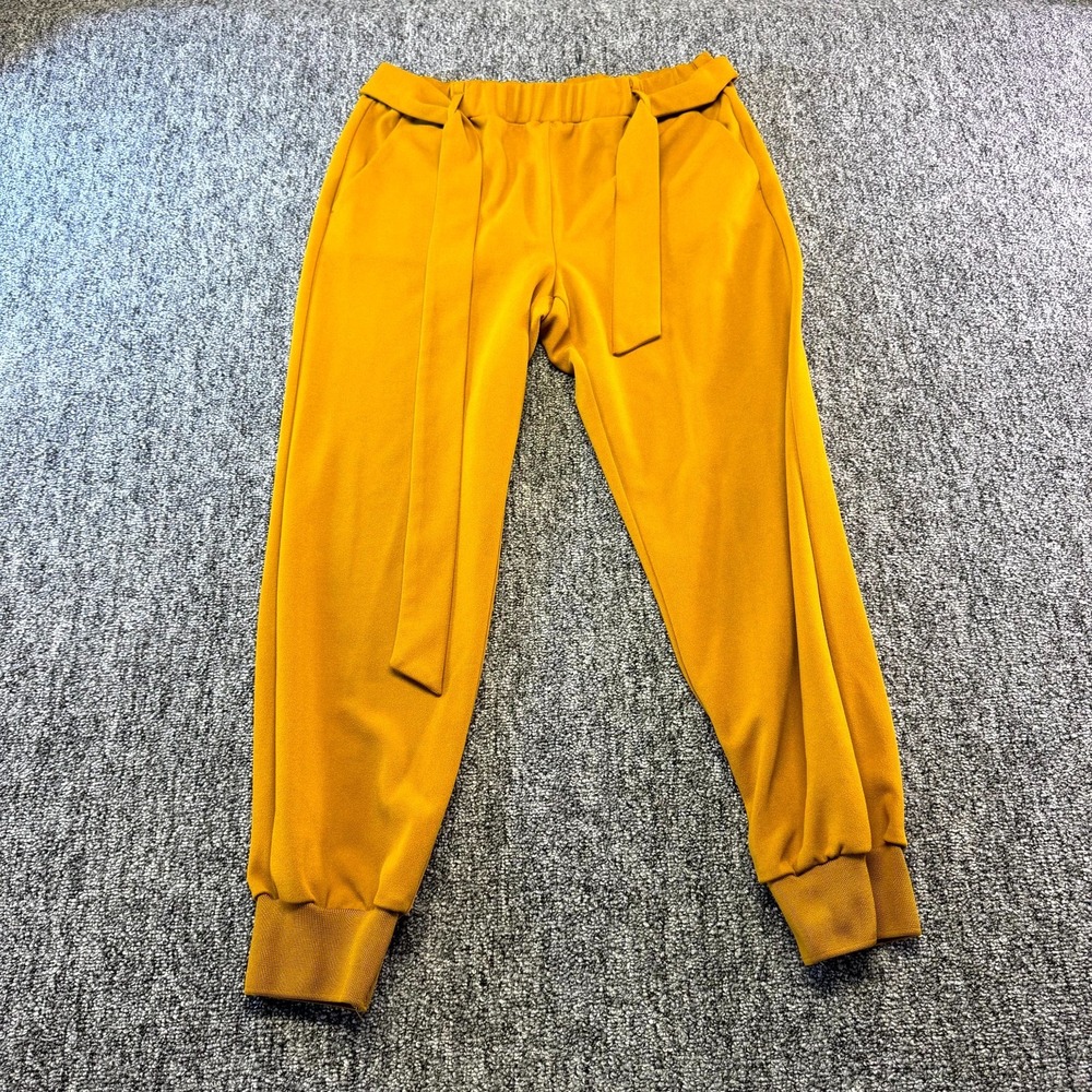 Rachel Zoe Jogger Pants Womens Medium Mustard Elastic Waist Tie Belt Tapered Leg